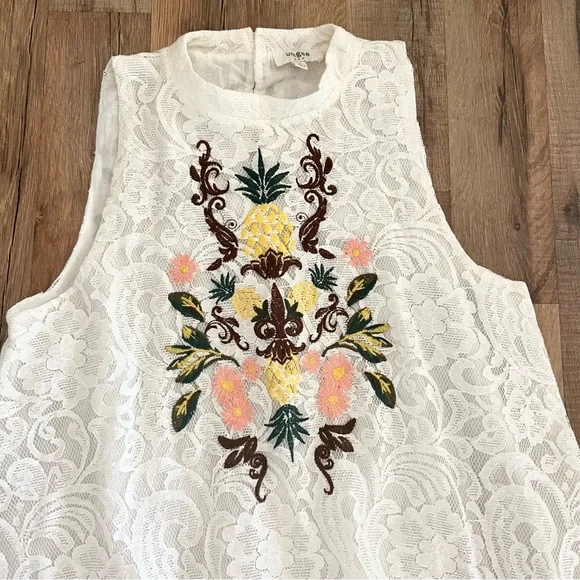 Umgee Pineapple Embroidered White Lace Mini Dress - Picture 2 of 8